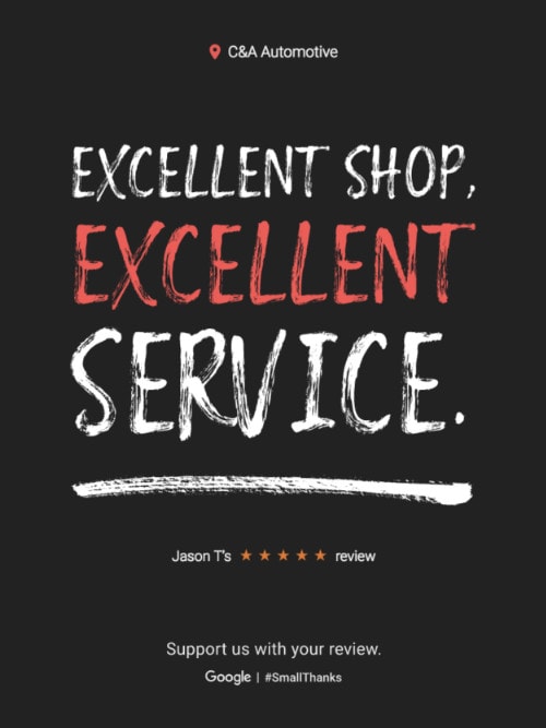 Auto Repair Customer Google Review: Excellent Shop. Excellent Service.