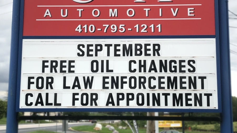Free oil change for Sykesville law enforcement